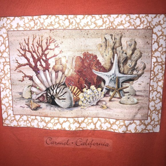 Carmel California Tee Missing label beautiful Coral Design on front with Glitter - Picture 4 of 7